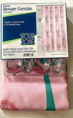 Your Zone Pink Starlight Unicorn Grove Fabric Shower Curtain with 12 Hooks